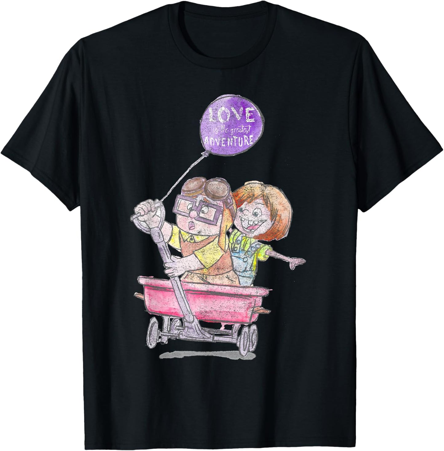 Disney Pixar Up Carl & Ellie Wagon Ride Sketch T-Shirt - T-Shirt | Black