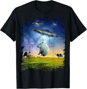 Random Galaxy Capybara UFO Abduction Abducting Funny , Men's -Adults, Black, Small, Short Sleeve, Regular Fit, Cotton, Polyester T-Shirt - T-Shirt | Black