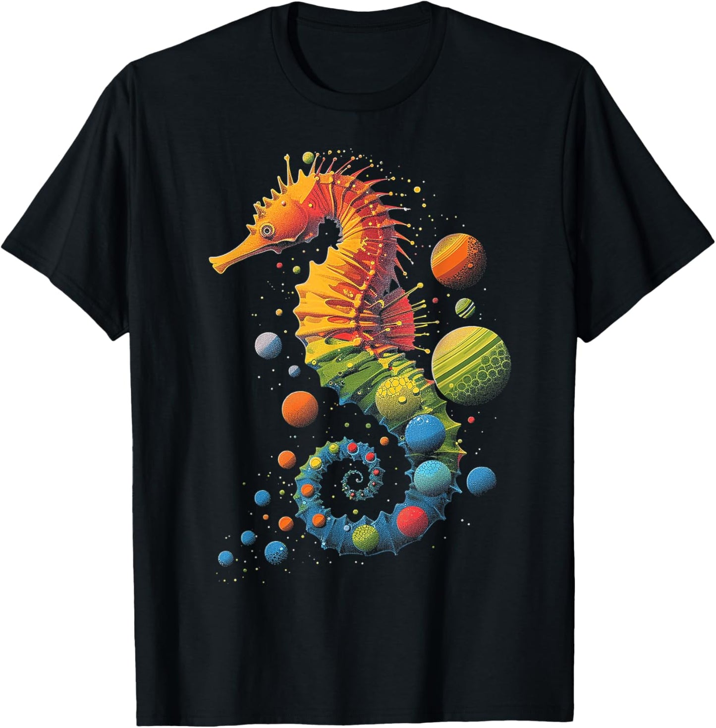 Sea Horse Planets Colorful Animal Art Graphic Sea Horse T-Shirt - T-Shirt | Black
