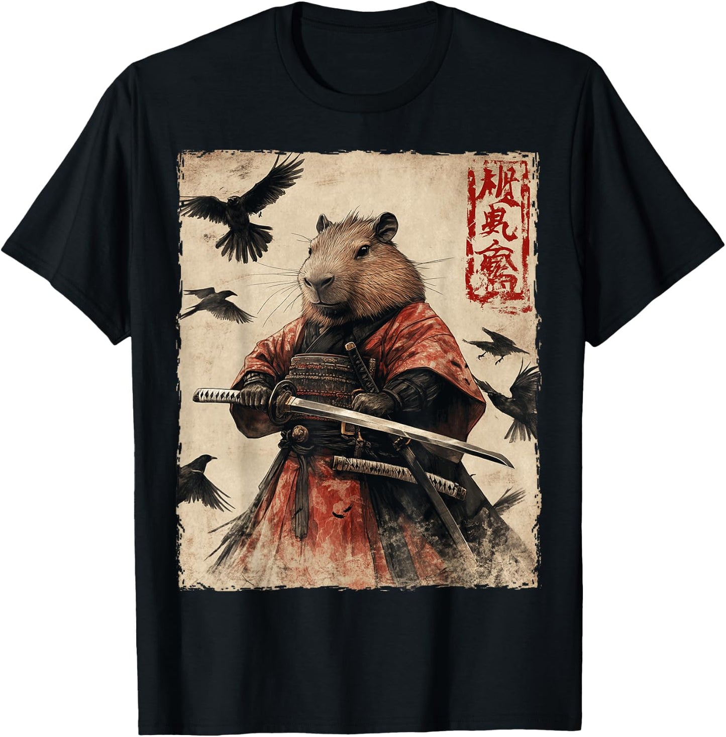 Capybara Samurai Graphic Japanese Warrior Anime T-Shirt - T-Shirt | Black