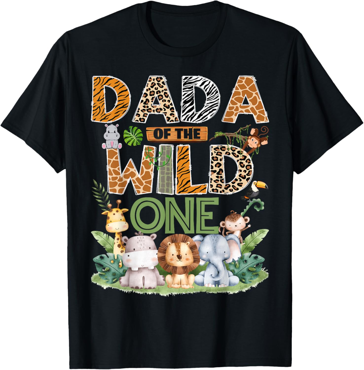 Dada of The Wild One Safari Jungle 1st Birthday Boy T-Shirt - T-Shirt | Black