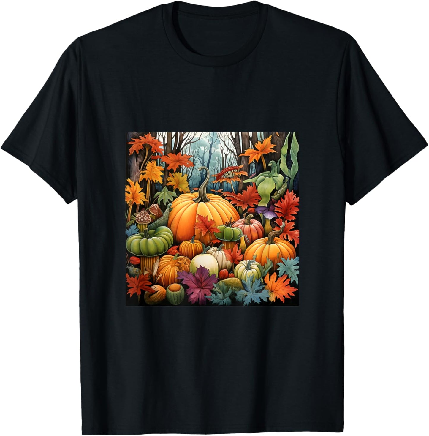 Fall Leaves autumn pumpkin pattern autumn color foliage T-Shirt - T-Shirt | Black