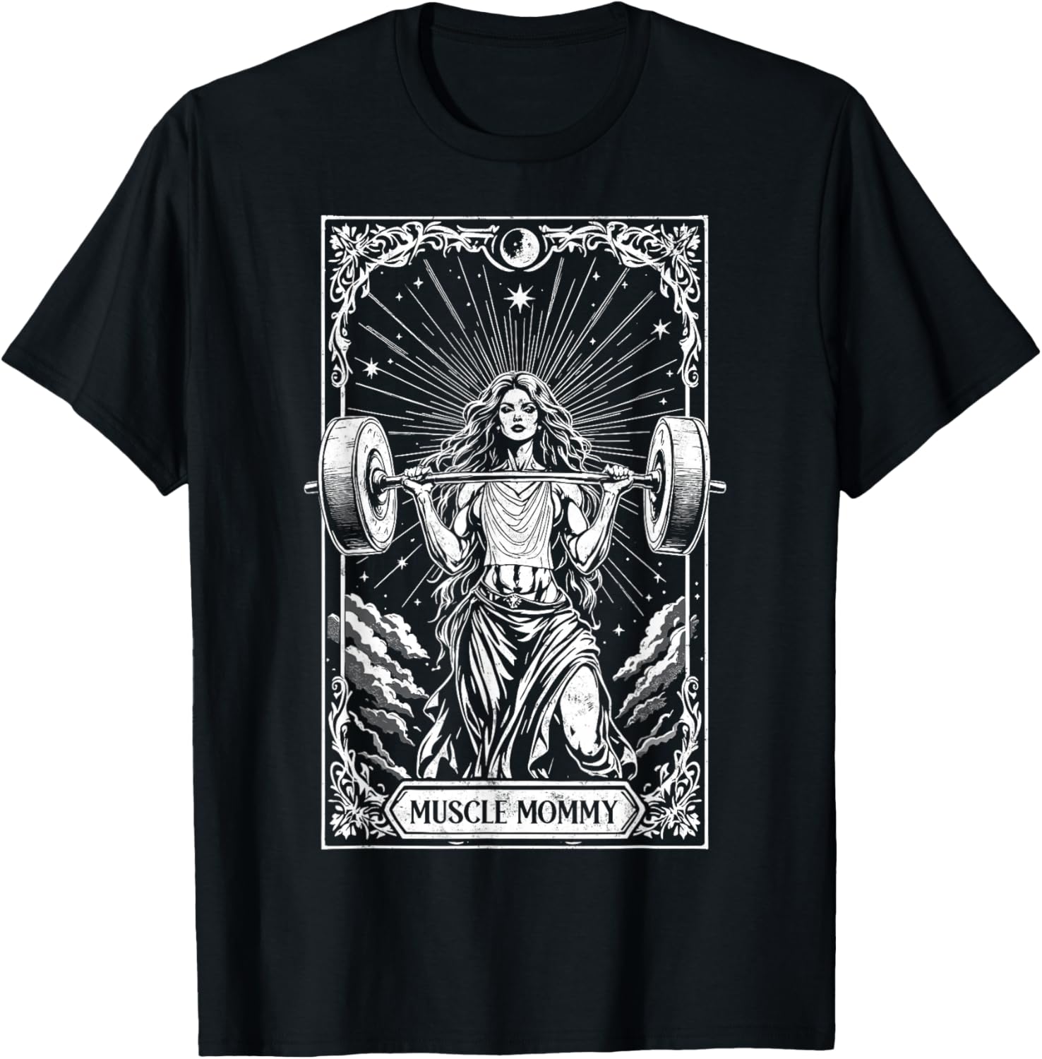 Muscle Mom Powerlifter Tarot Card Vintage Mom Workout Gym T-Shirt - T-Shirt | Black