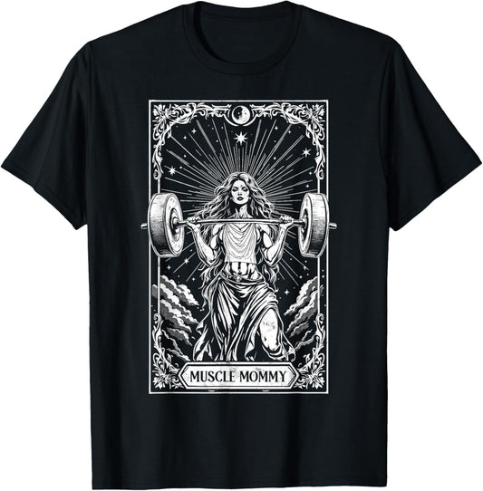 Muscle Mom Powerlifter Tarot Card Vintage Mom Workout Gym T-Shirt - T-Shirt | Black