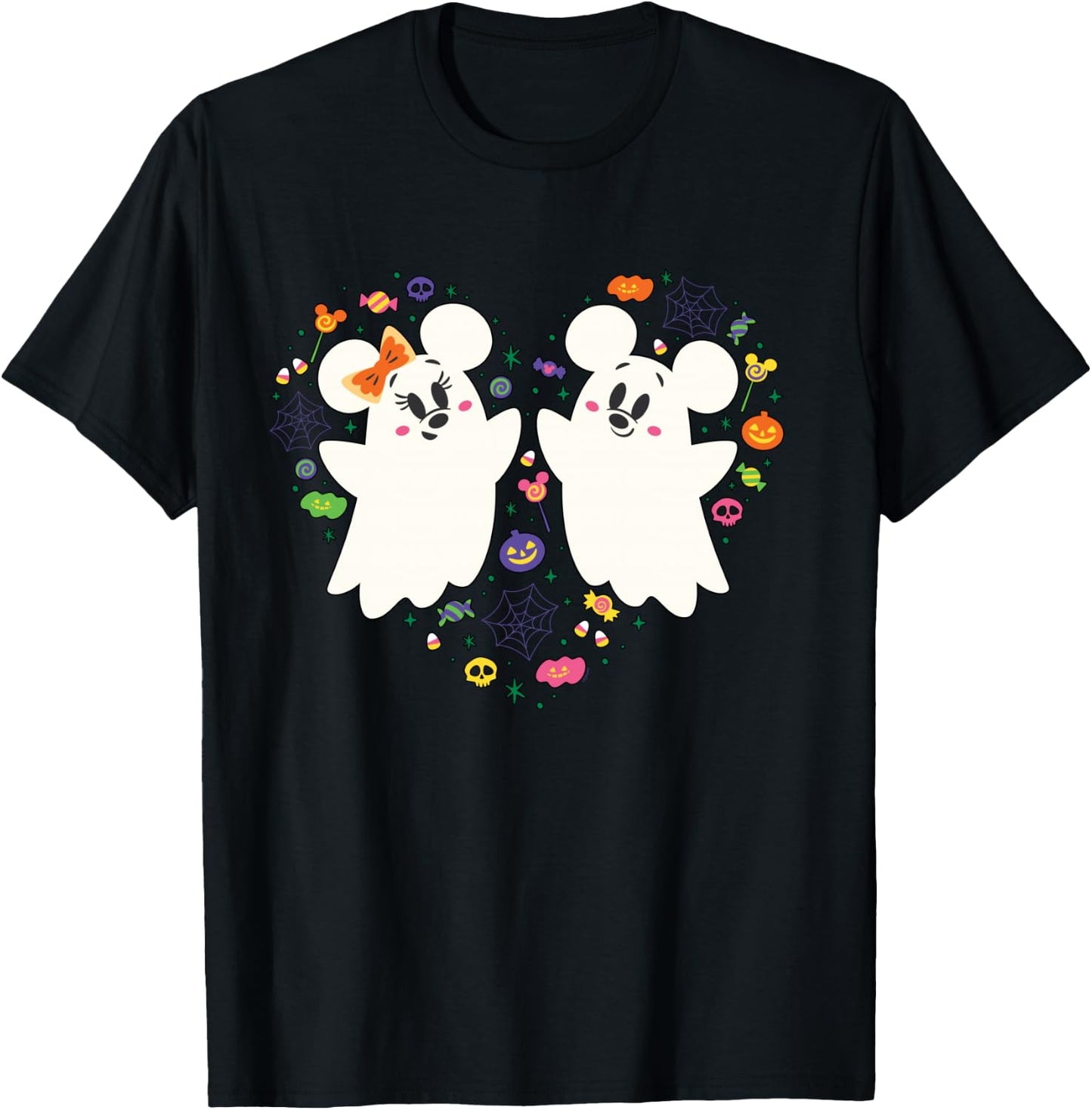 Disney Mickey and Minnie Cute Little Ghosts Halloween Heart T-Shirt - T-Shirt | Black