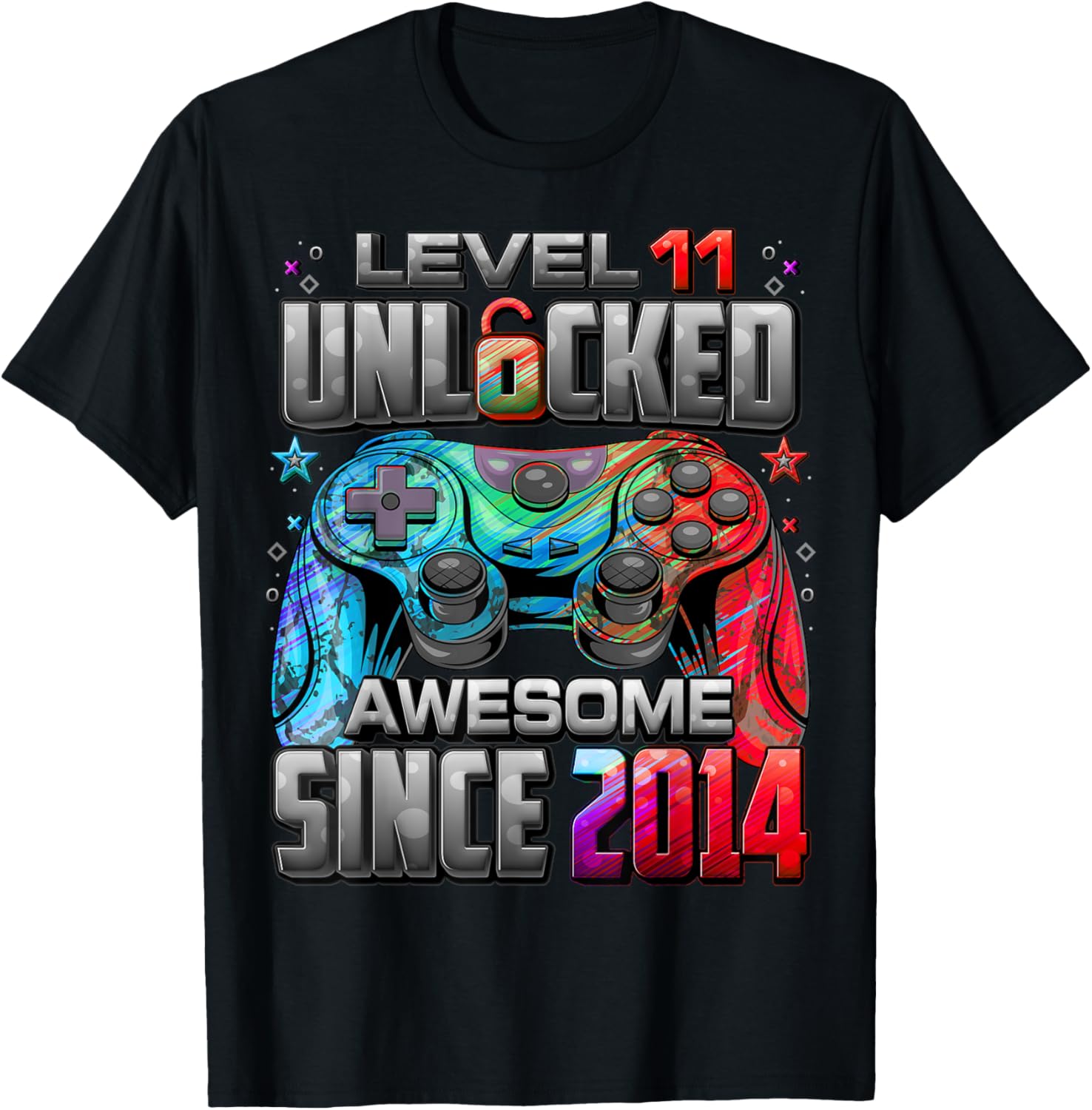 Level 11 Unlocked Awesome Since 2014 11th Birthday Gaming T-Shirt - T-Shirt | Black