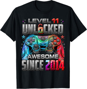 Level 11 Unlocked Awesome Since 2014 11th Birthday Gaming T-Shirt - T-Shirt | Black