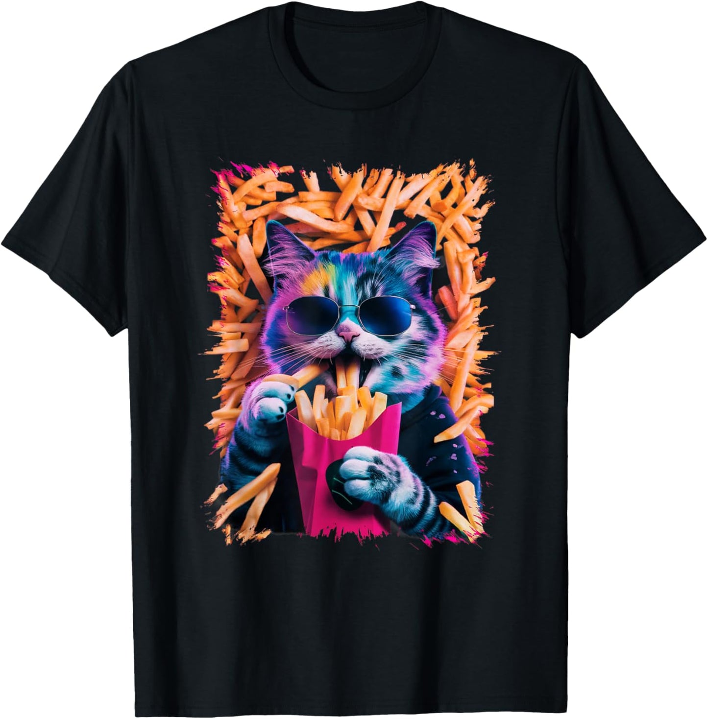Funny Cat French Fries Humorous Potato Food Lovers Women Kids T-Shirt - T-Shirt | Black