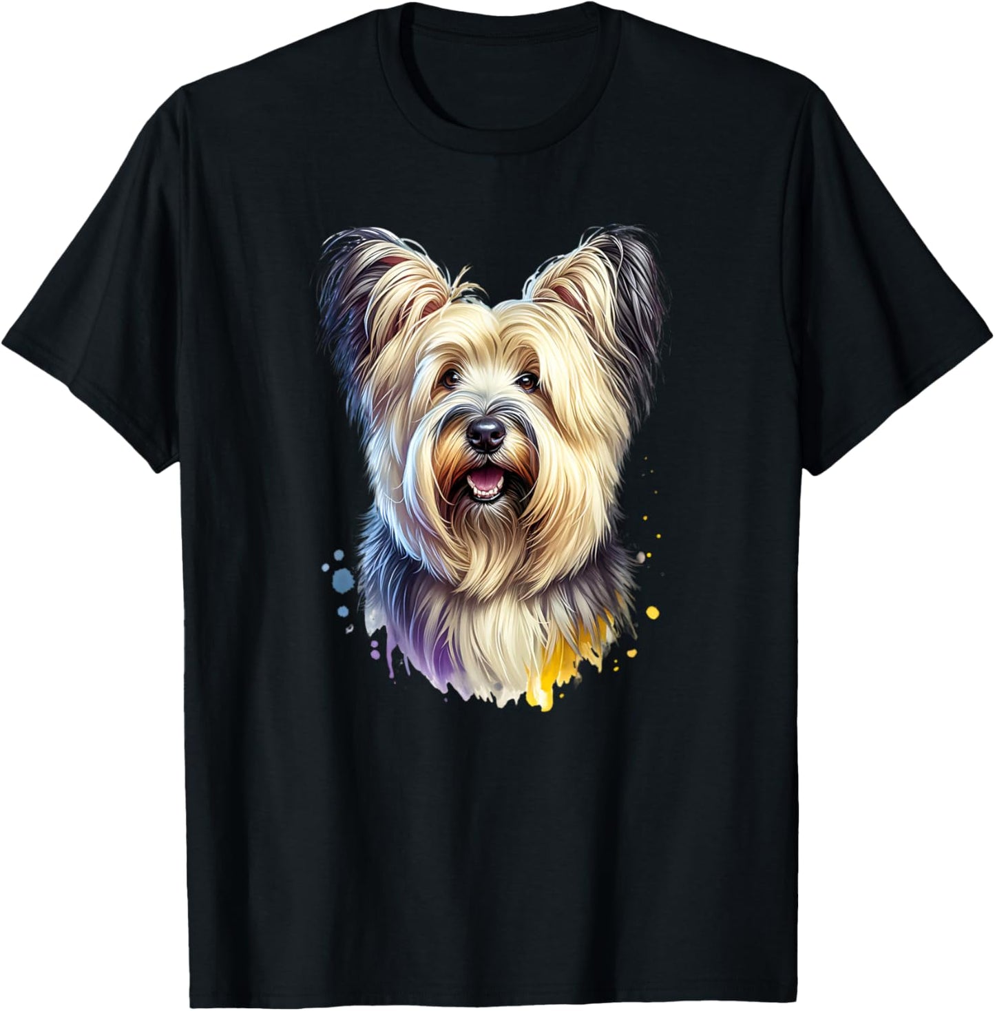 Skye Terrier Dog Watercolor Artwork T-Shirt - T-Shirt | Black