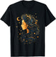 Mystical Sun and Moon with Woman Mystical Flowers Aesthetic T-Shirt - T-Shirt | Black