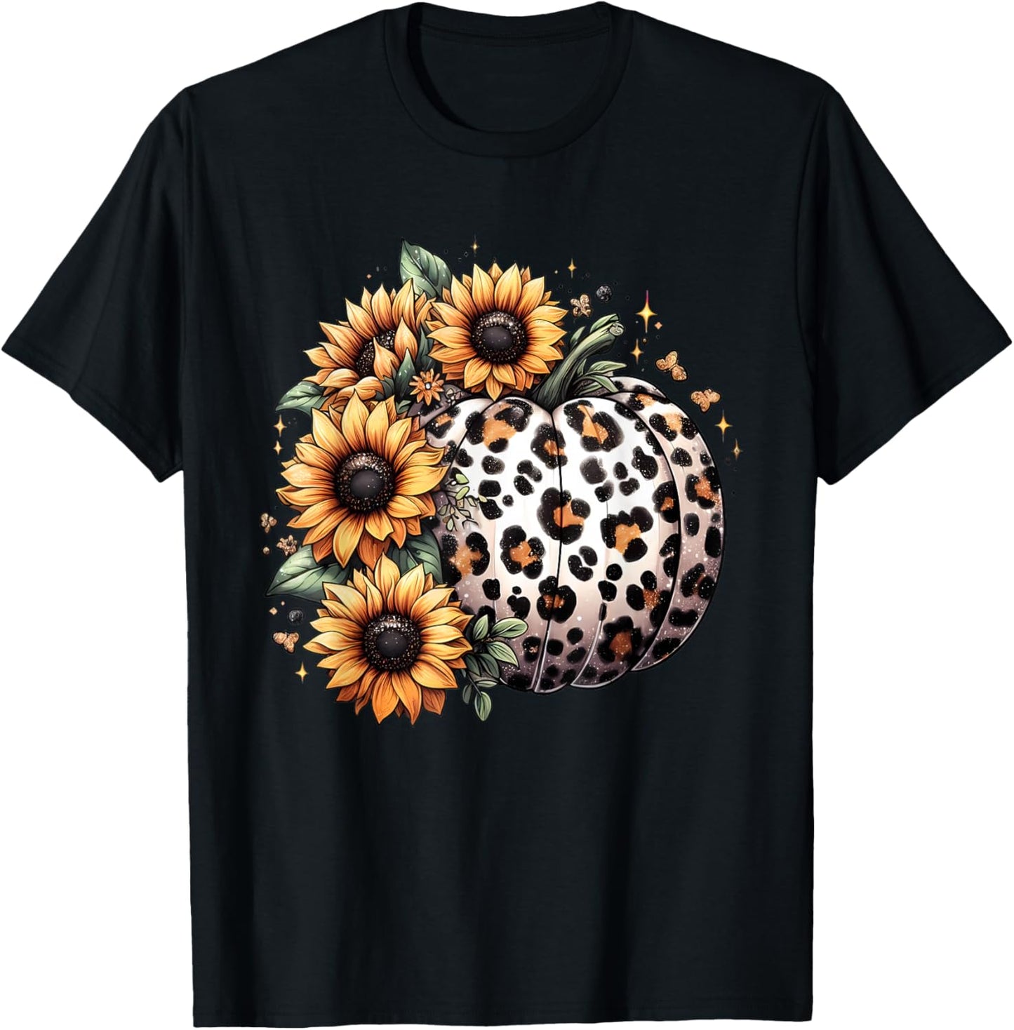 Pumpkin Leopard Sunflower Fall Lover Autumn T-Shirt - T-Shirt | Black