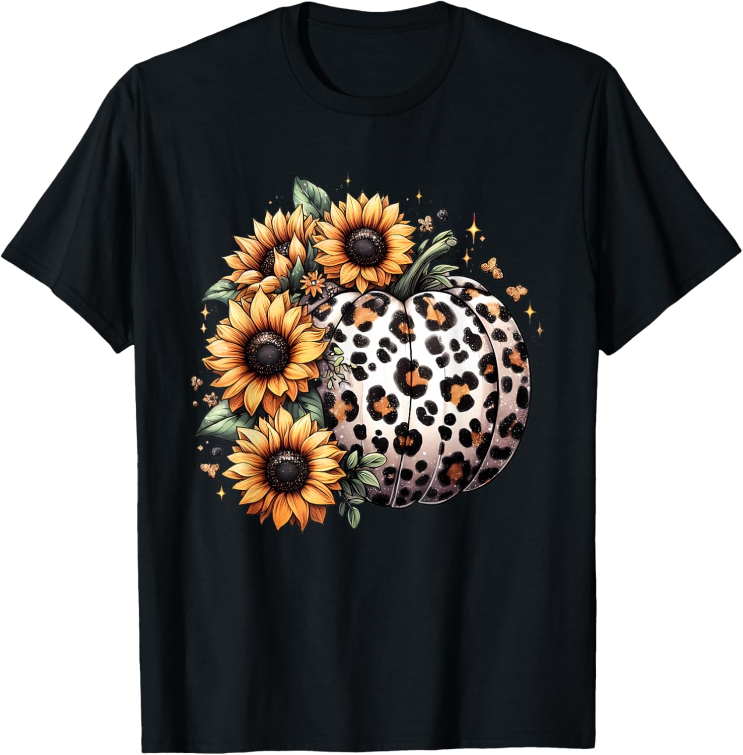Pumpkin Leopard Sunflower Fall Lover Autumn T-Shirt - T-Shirt | Black