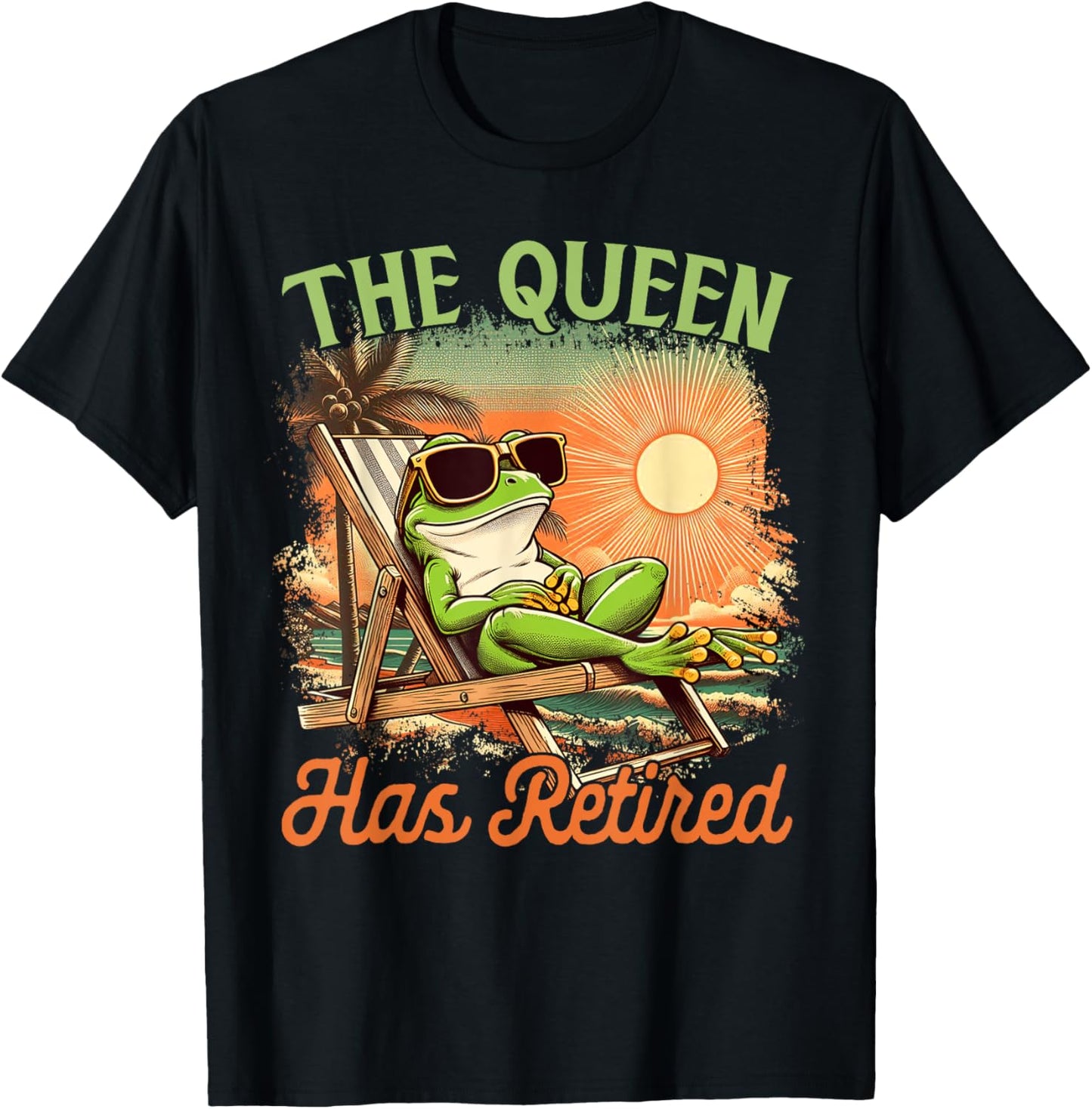 Retired Coworker Frog Retirement Beach The Queen Has Retired T-Shirt - T-Shirt | Black