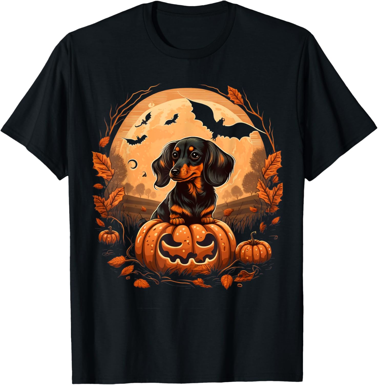 Pumpkin Dachshund costume on Dachshund Halloween T-Shirt - T-Shirt | Black