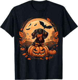 Pumpkin Dachshund costume on Dachshund Halloween T-Shirt - T-Shirt | Black