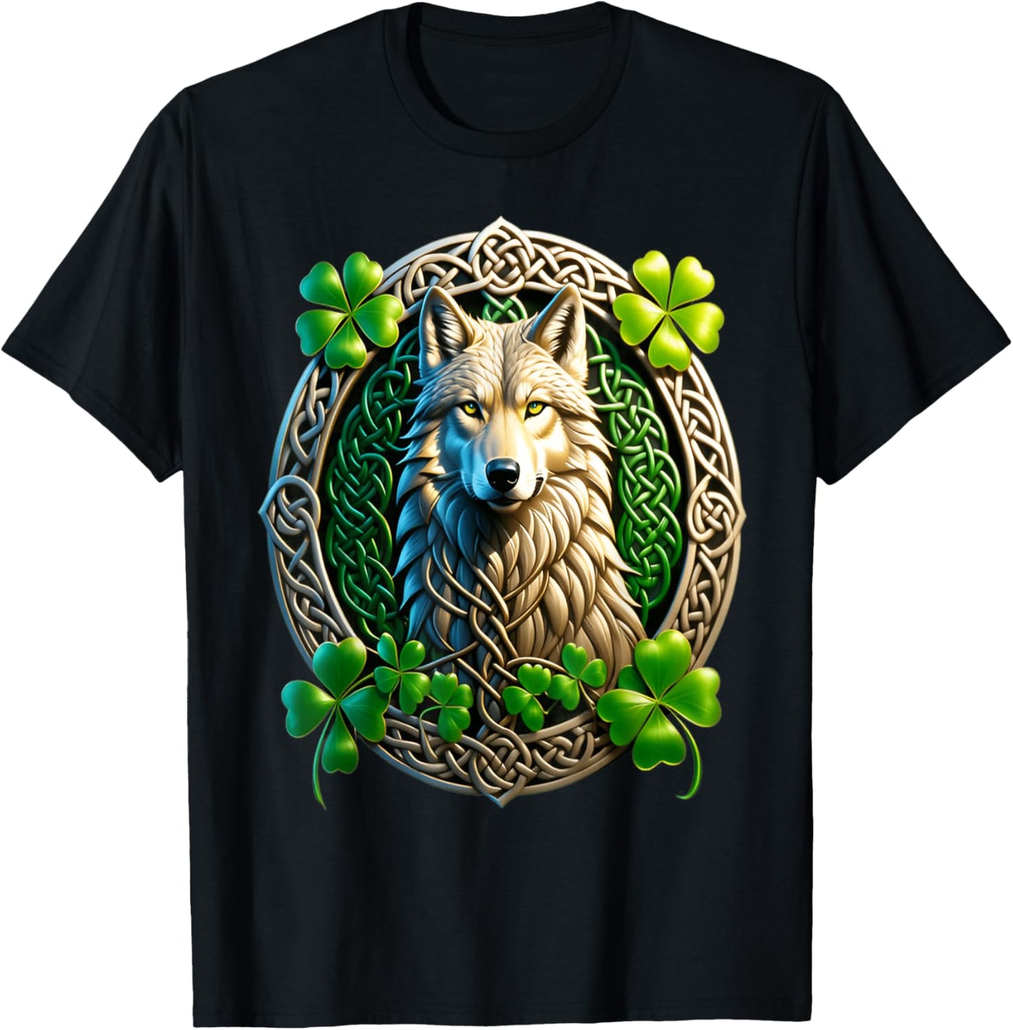 Irish Wolf Celtic Knot & Shamrock Heritage Pride Celtic T-Shirt - T-Shirt | Black