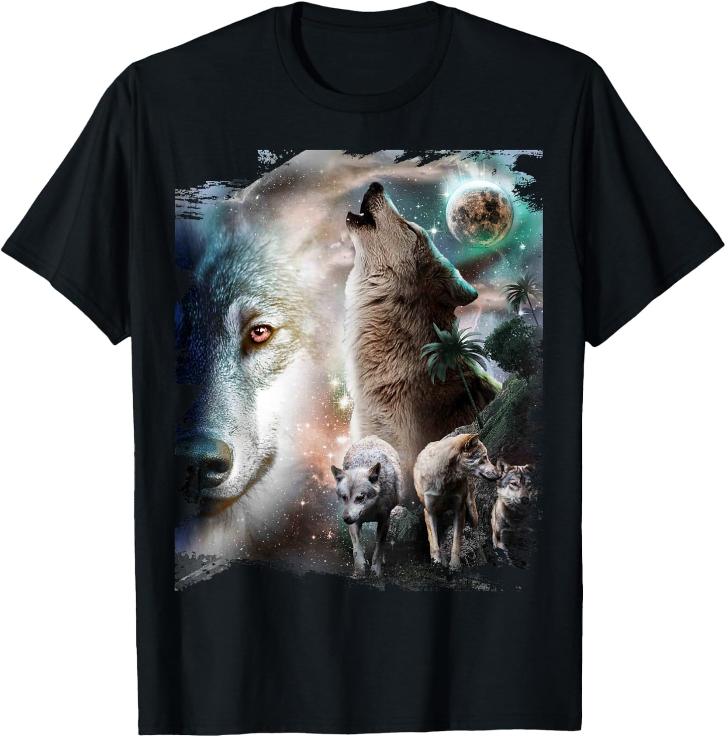 Space Wolves Wolf Howling at Moon T-Shirt - T-Shirt | Black