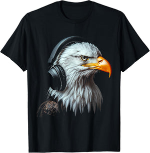 Eagle Bird Motif Animal Artwork Music Headphone Eagle T-Shirt - T-Shirt | Black