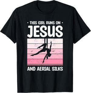 This Girl Runs On Jesus And Aerial Silks Aerialist Yoga T-Shirt - T-Shirt | Black