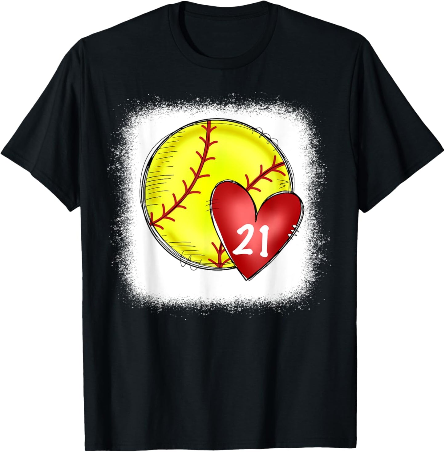 Bleached Custom Softball Mom Number 21 Heart for Mom T-Shirt - T-Shirt | Black
