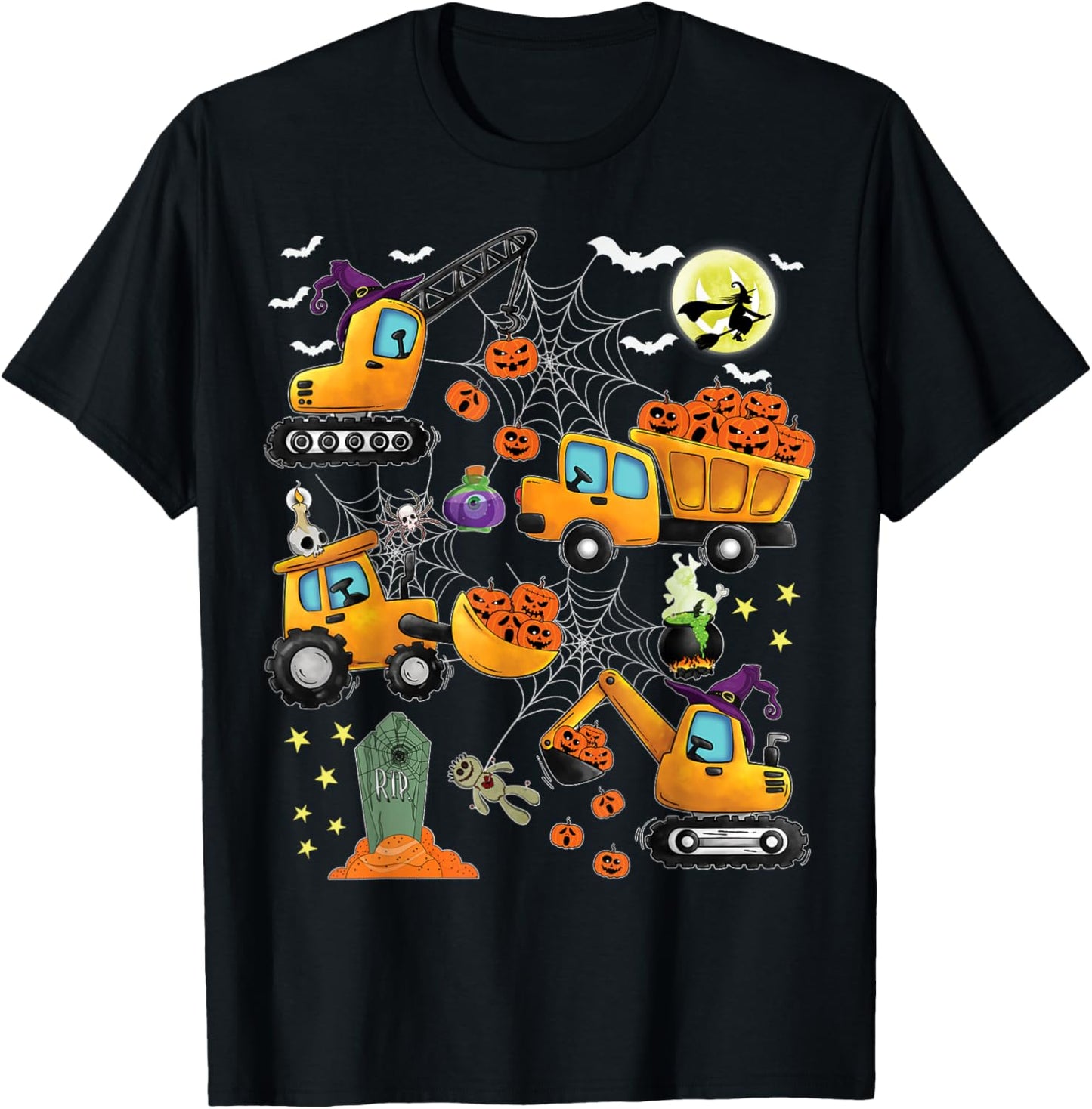 Kids Construction Vehicle Halloween Crane Truck Pumpkin Boys T-Shirt - T-Shirt | Black