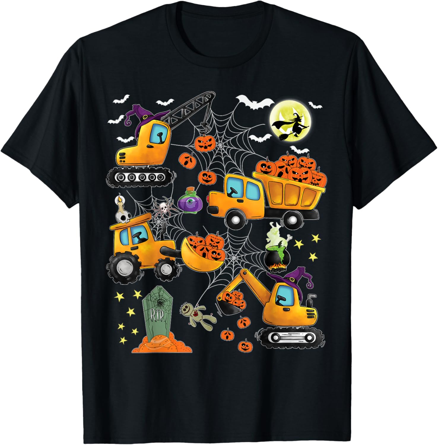 Kids Construction Vehicle Halloween Crane Truck Pumpkin Boys T-Shirt - T-Shirt | Black