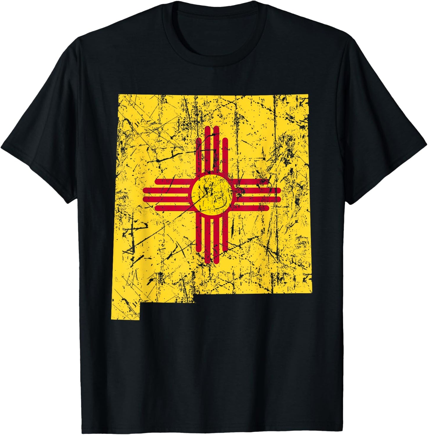 USA State New Mexico Flag Map Red Zia Sun Symbol T-Shirt - T-Shirt | Black
