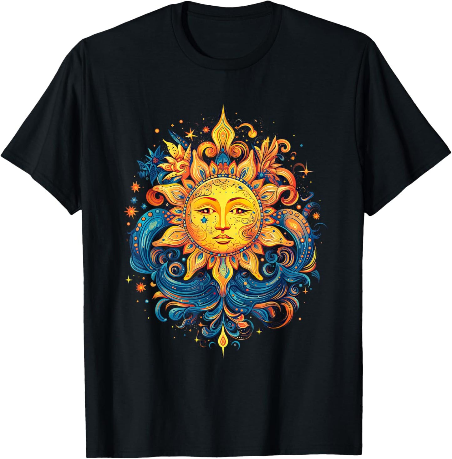 Mystic Sun and Moon Woman Mystical Flowers Aesthetic T-Shirt - T-Shirt | Black