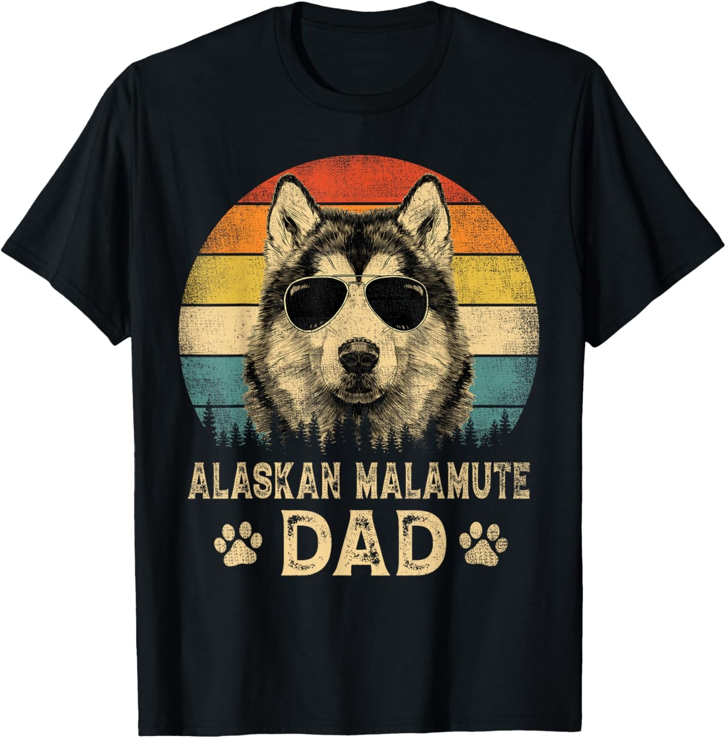 Vintage Alaskan Malamute Dad Dog Lovers Father's Day T-Shirt - T-Shirt | Black