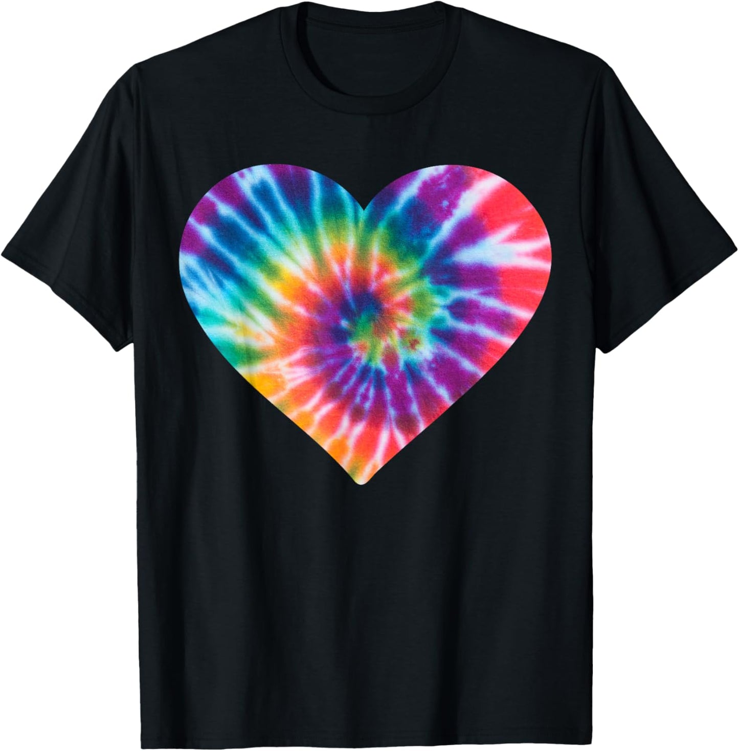 Colorful Heart Tie Dye - Cute Rainbow Valentines Day Graphic T-Shirt - T-Shirt | Black