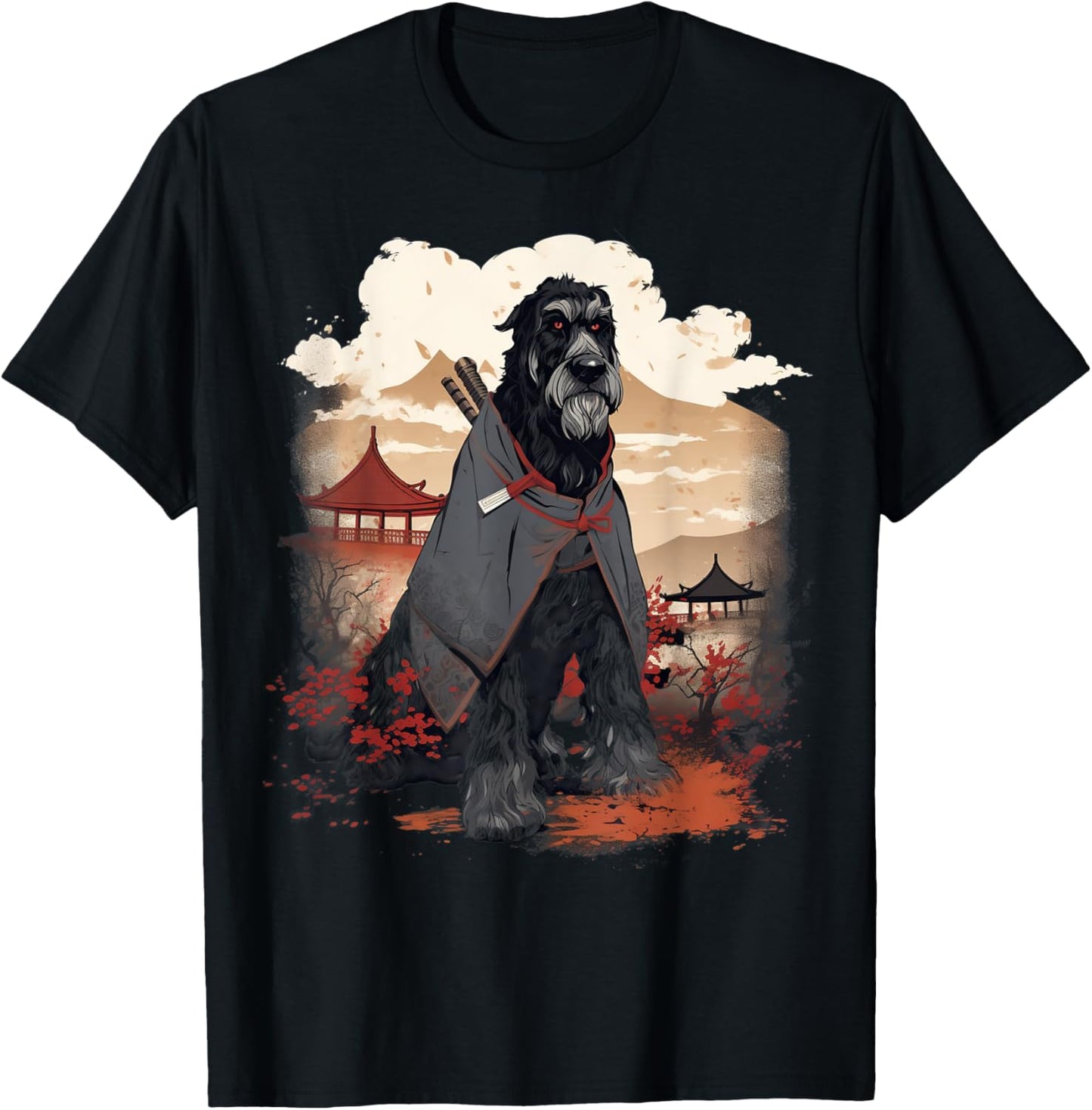 Vintage Japanese Art Samurai Giant Schnauzer Dog T-Shirt - T-Shirt | Black