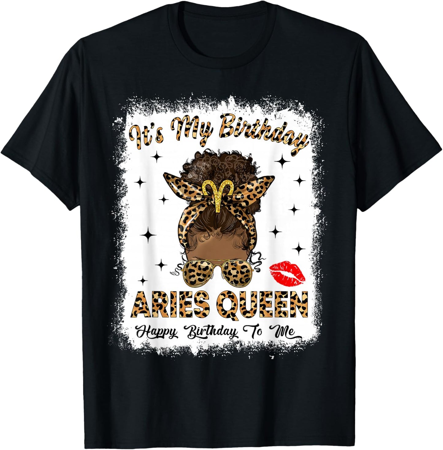 Aries Queen Afro Messy Bun It's My Birthday Black Woman T-Shirt - T-Shirt | Black