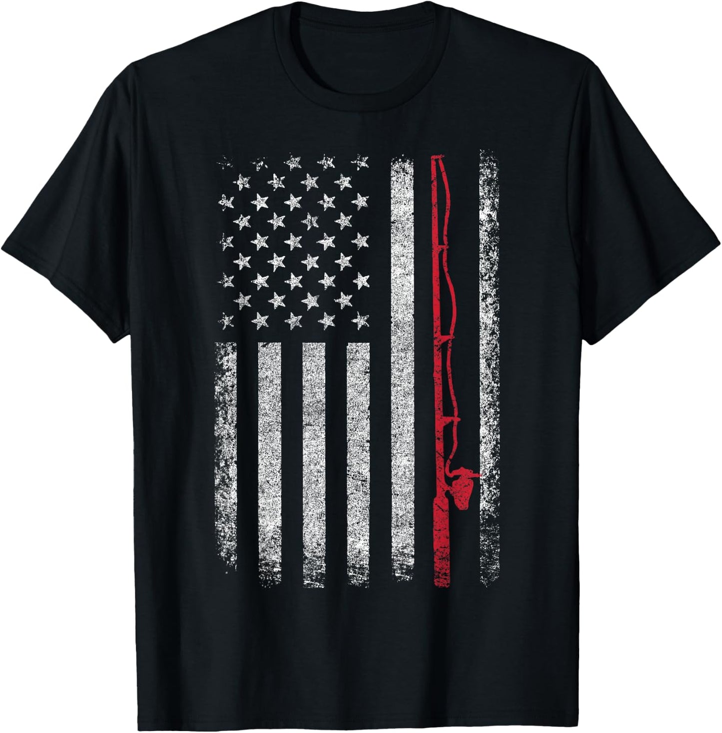 American Flag Fishing Rod Fishing Lover Vintage Fisherman T-Shirt - T-Shirt | Black
