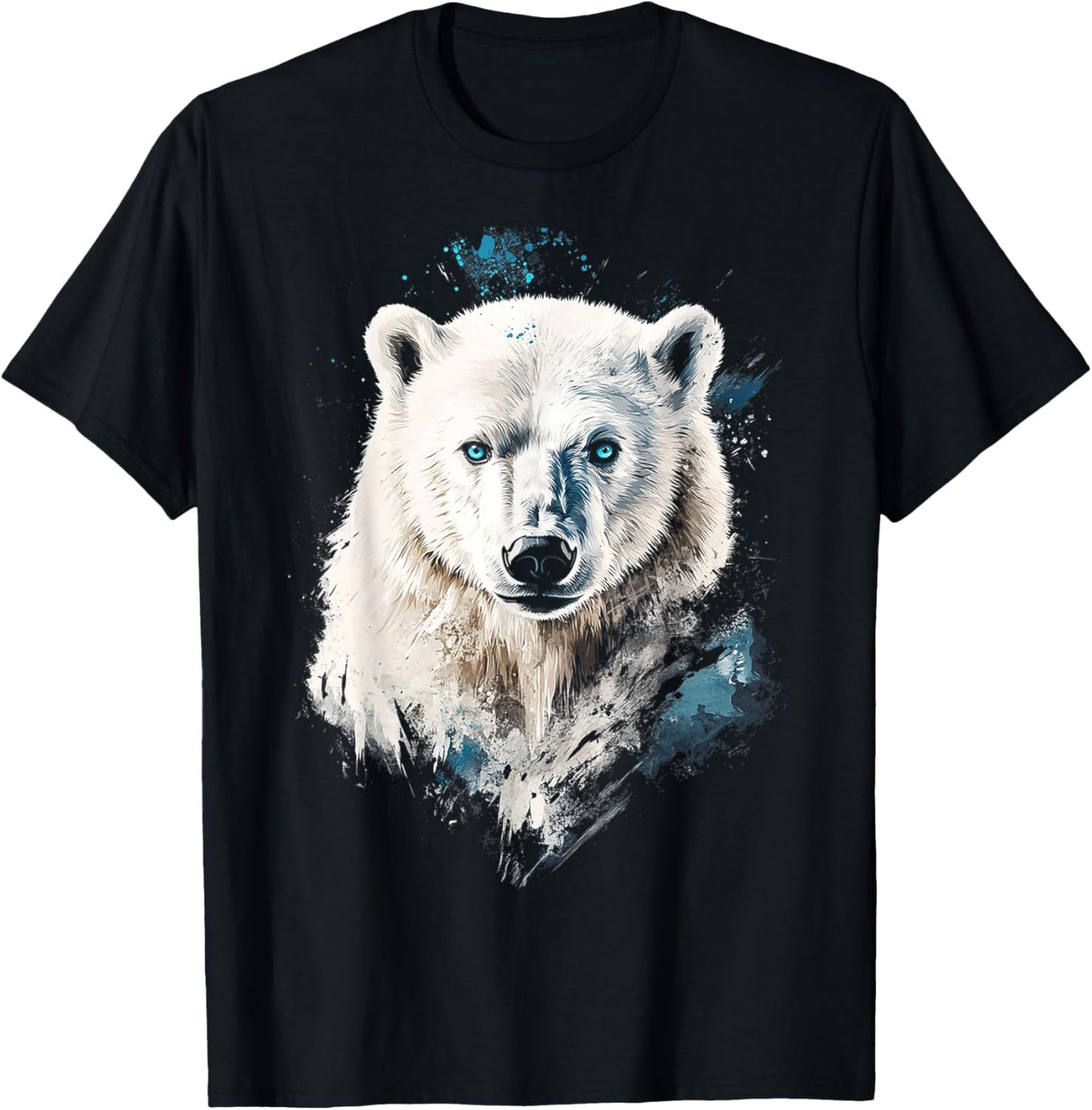 Polar Bear Animal Motif Blue Eyes Illustration Polar Bear T-Shirt - T-Shirt | Black