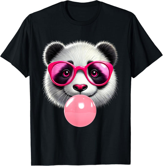 Funny Panda Pink Glasses Blowing Bubble Gum Animal Lovers T-Shirt - T-Shirt | Black