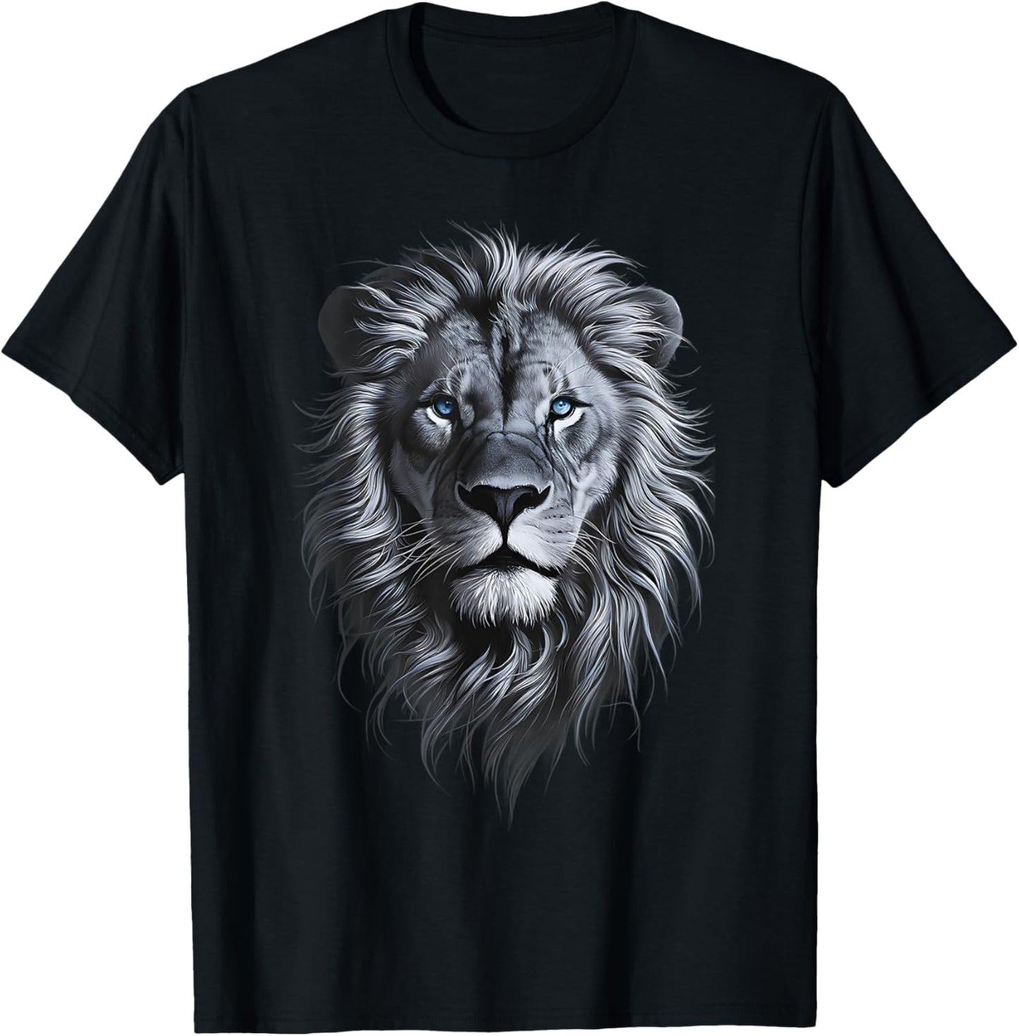Lion Head With Blue Eyes Black art for lions lover Animals T-Shirt - T-Shirt | Black