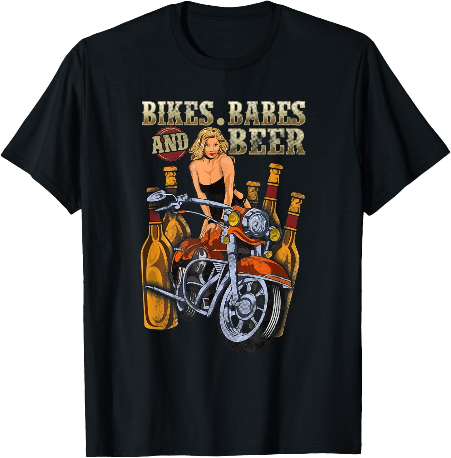 Biker Chick Lady Motorcycle Bikes Babes Beer Sexy Drinking T-Shirt - T-Shirt | Black