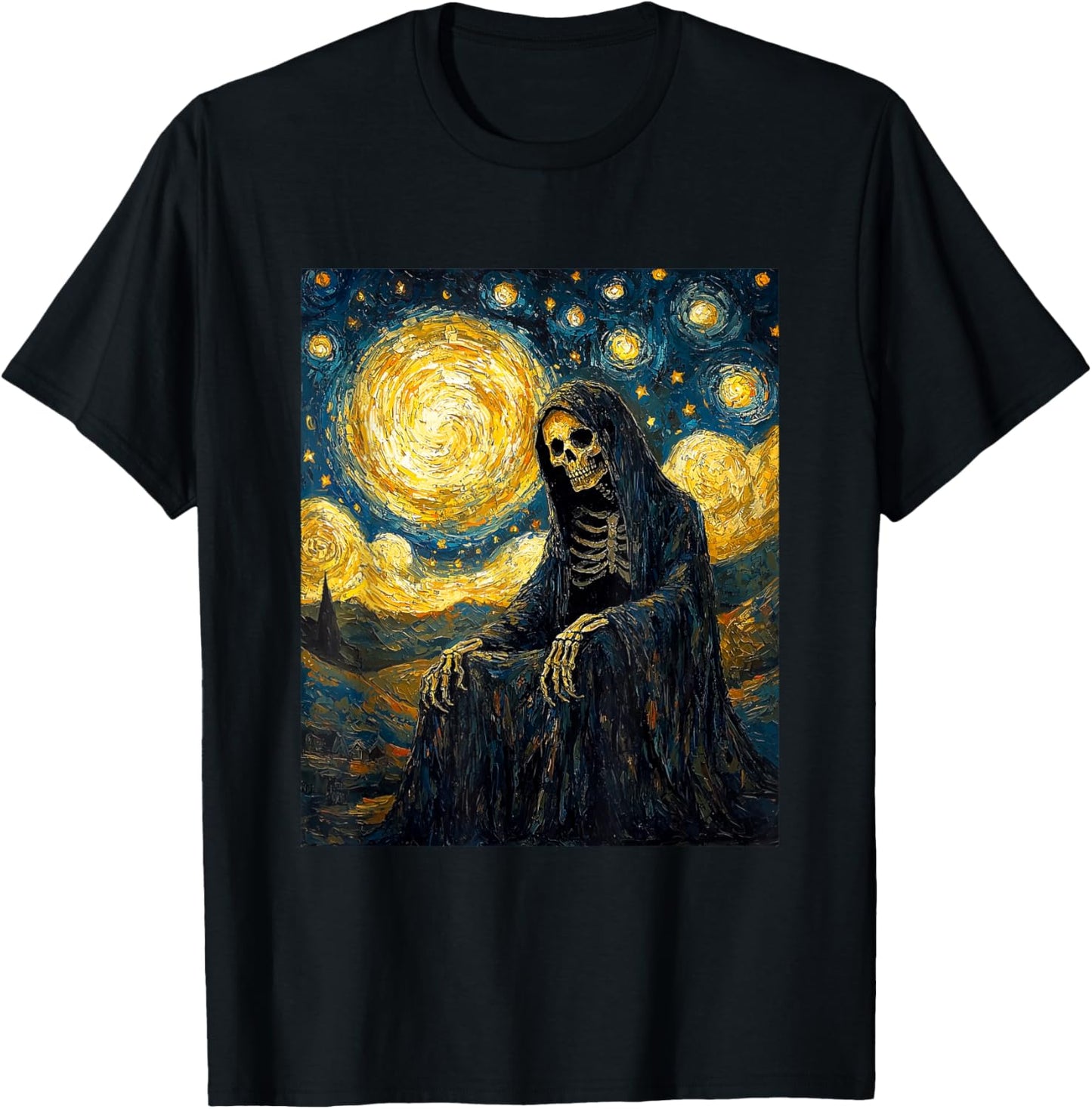 Ghost Skeleton Halloween - Van Gogh Style - Starry Night T-Shirt - T-Shirt | Black