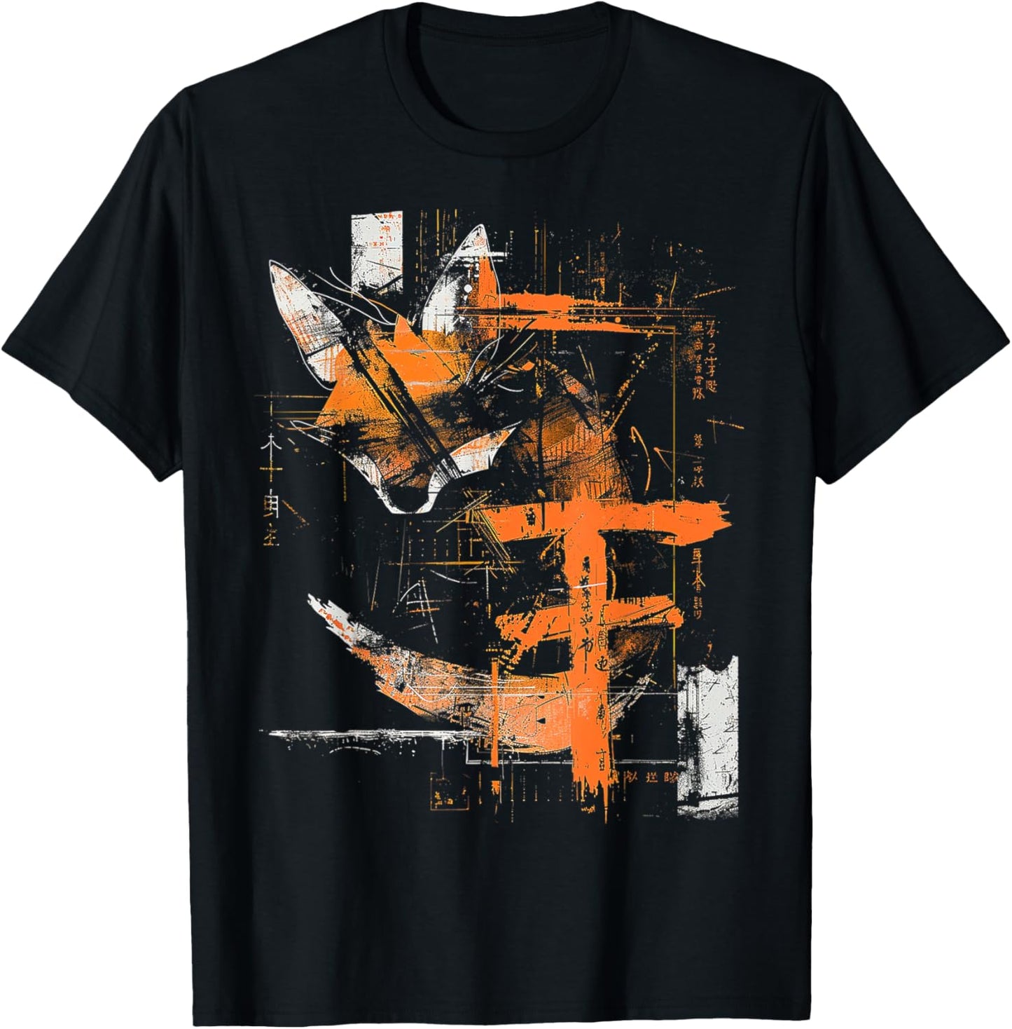 Fox Text Abstract Animal Geometric Art Graphic Fox T-Shirt - T-Shirt | Black
