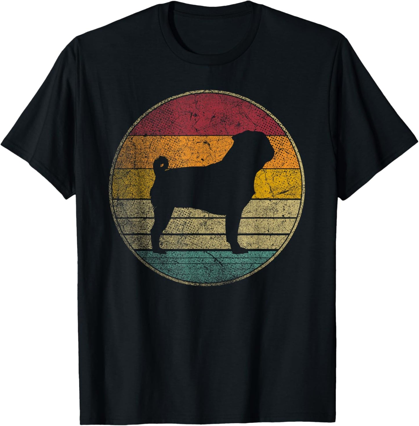 Pug Dog - Vintage Distressed Retro Silhouette 70s 80s T-Shirt - T-Shirt | Black