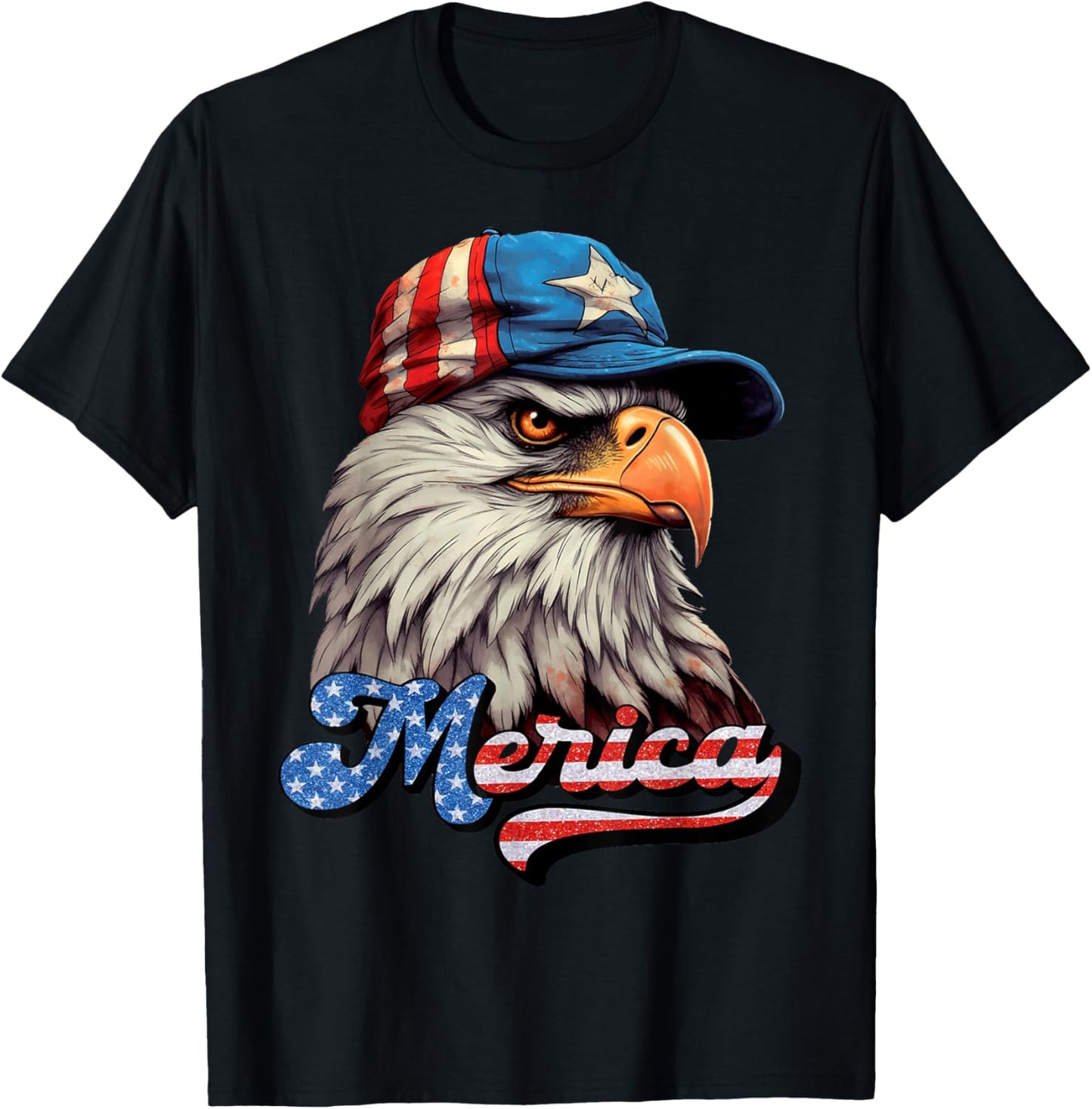 Merica Patriotic USA Eagle Of Freedom 4th of July Men Women T-Shirt - T-Shirt | Black