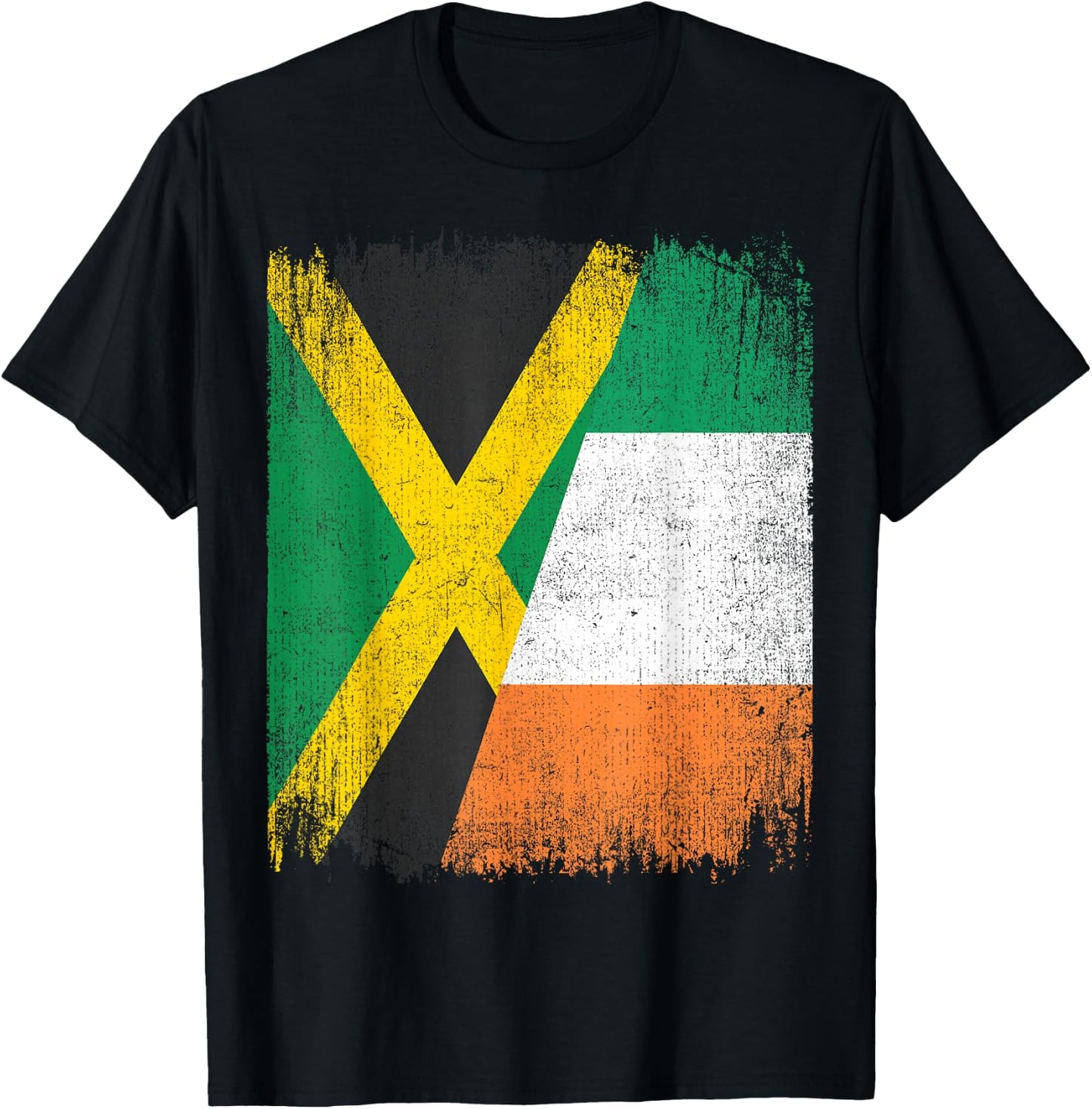Half Jamaica Ireland Flag Jamaican Irish Pride Roots T-Shirt - T-Shirt | Black