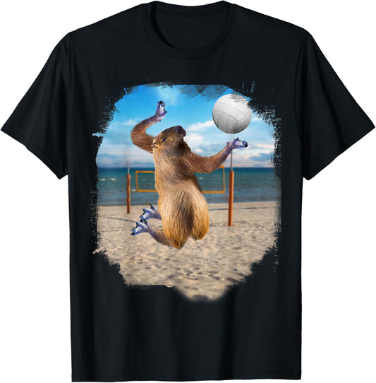 Capybara Playing Beach Volleyball T-Shirt - T-Shirt | Black