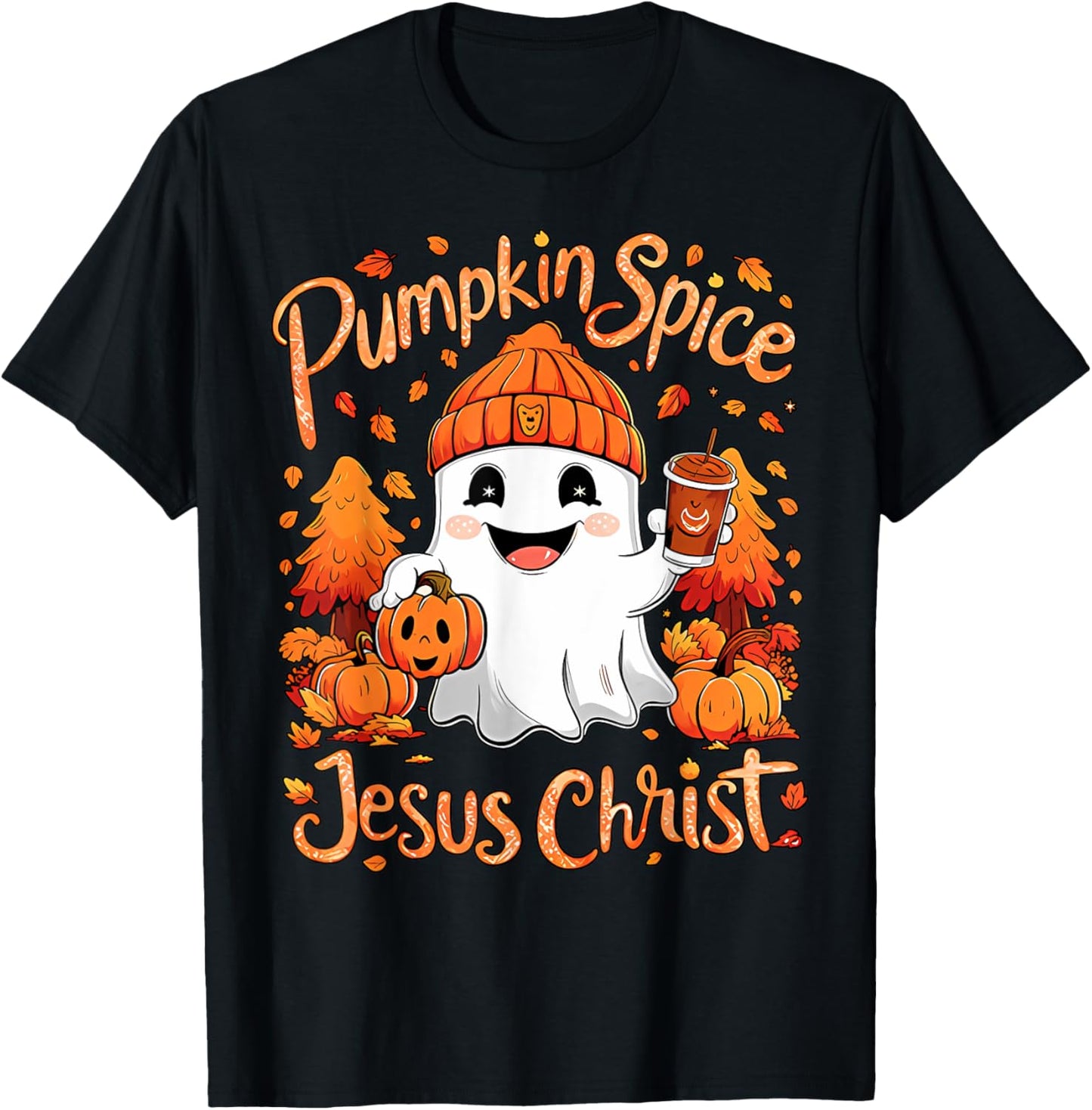 Pumpkin Spice Jesus Christ Ghost Fall Autumn Jesus Christian T-Shirt - T-Shirt | Black