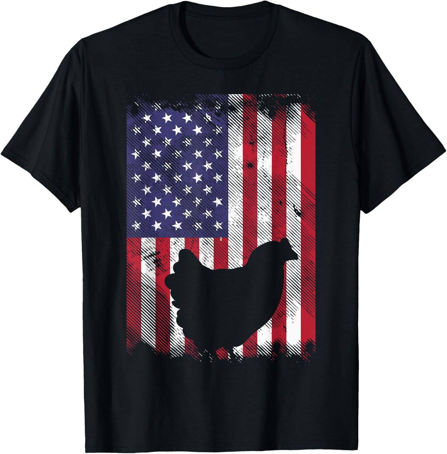 US Flag Chicken Vintage Farming Animal Patriotic Farmer Gift T-Shirt - T-Shirt | Black