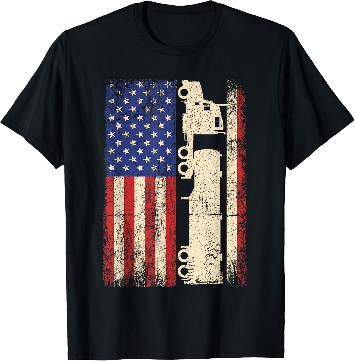 Truck Driver USA American Flag Patriotic Trucker Men T-Shirt - T-Shirt | Black