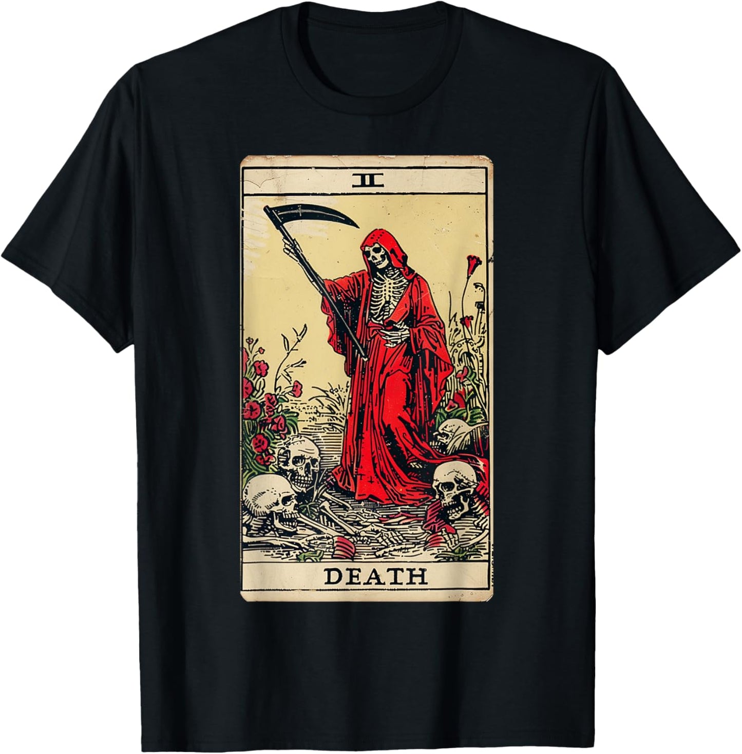 Vintage Death Tarot Card Black Gothic Skull Dead Reaper Grim T-Shirt - T-Shirt | Black