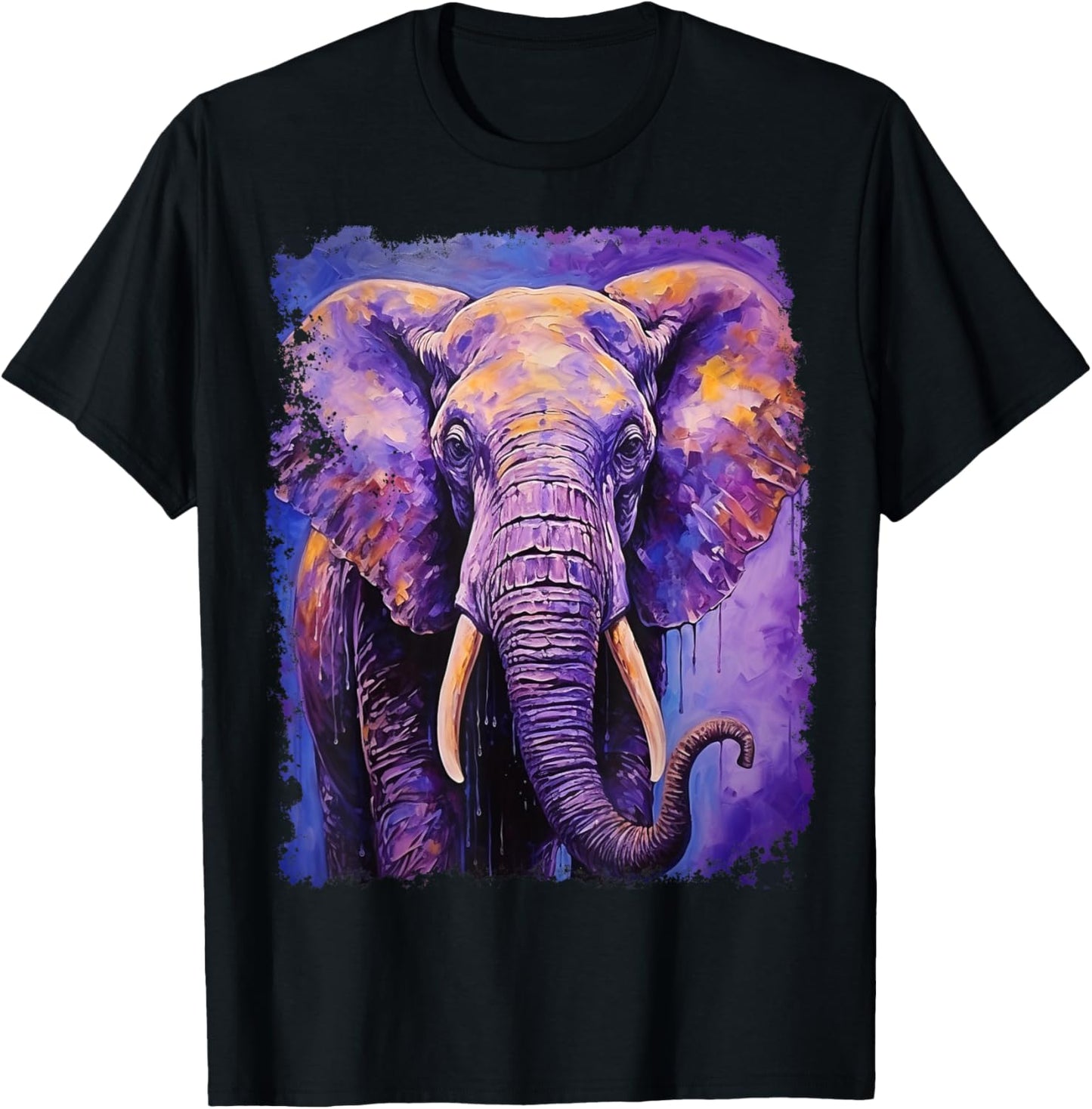 Pop Art Colorful Elephant Purple T-Shirt - T-Shirt | Black
