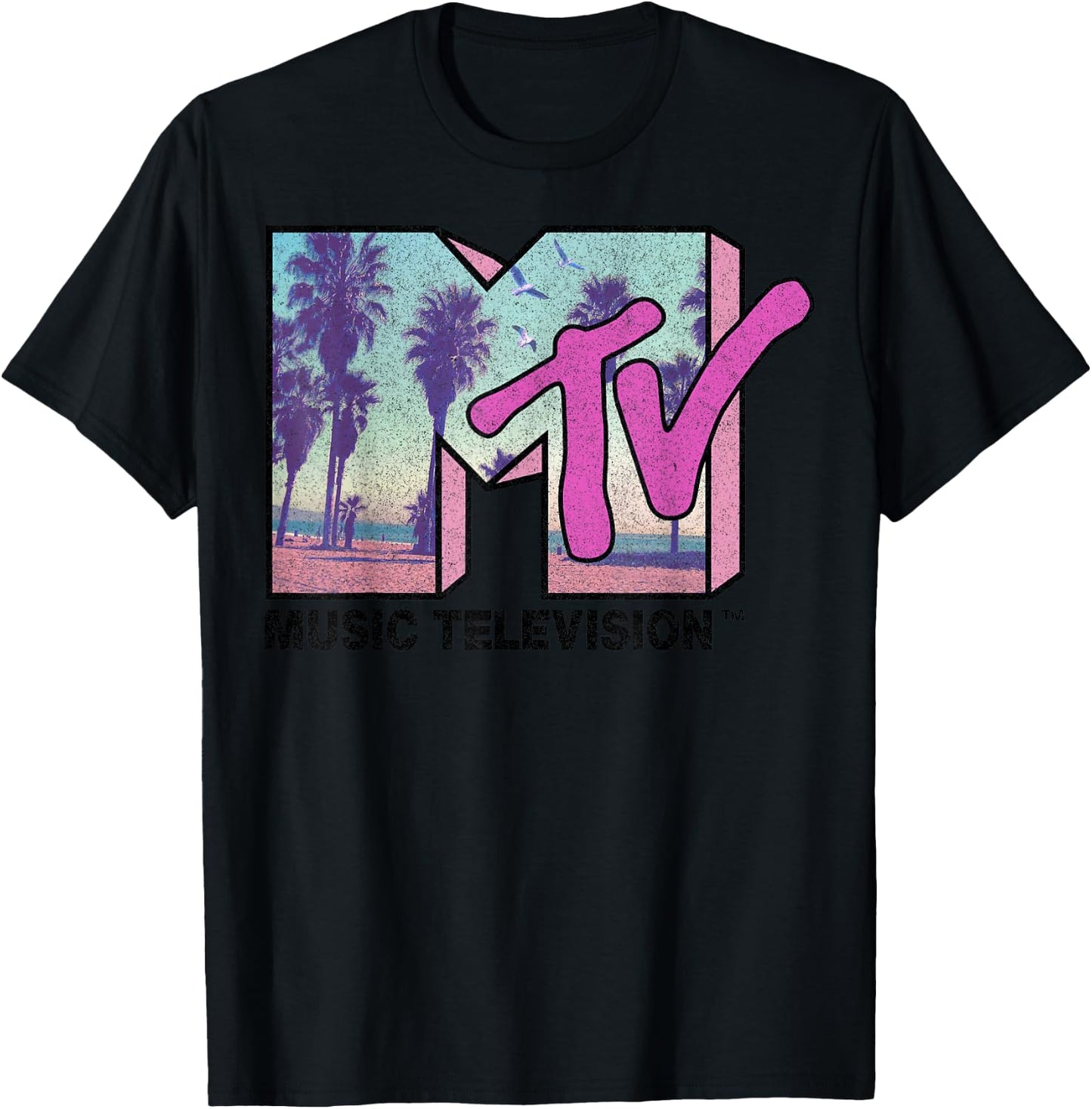 MTV MTV Beach and Palm Tree Logo Graphic T-Shirt - T-Shirt | Black