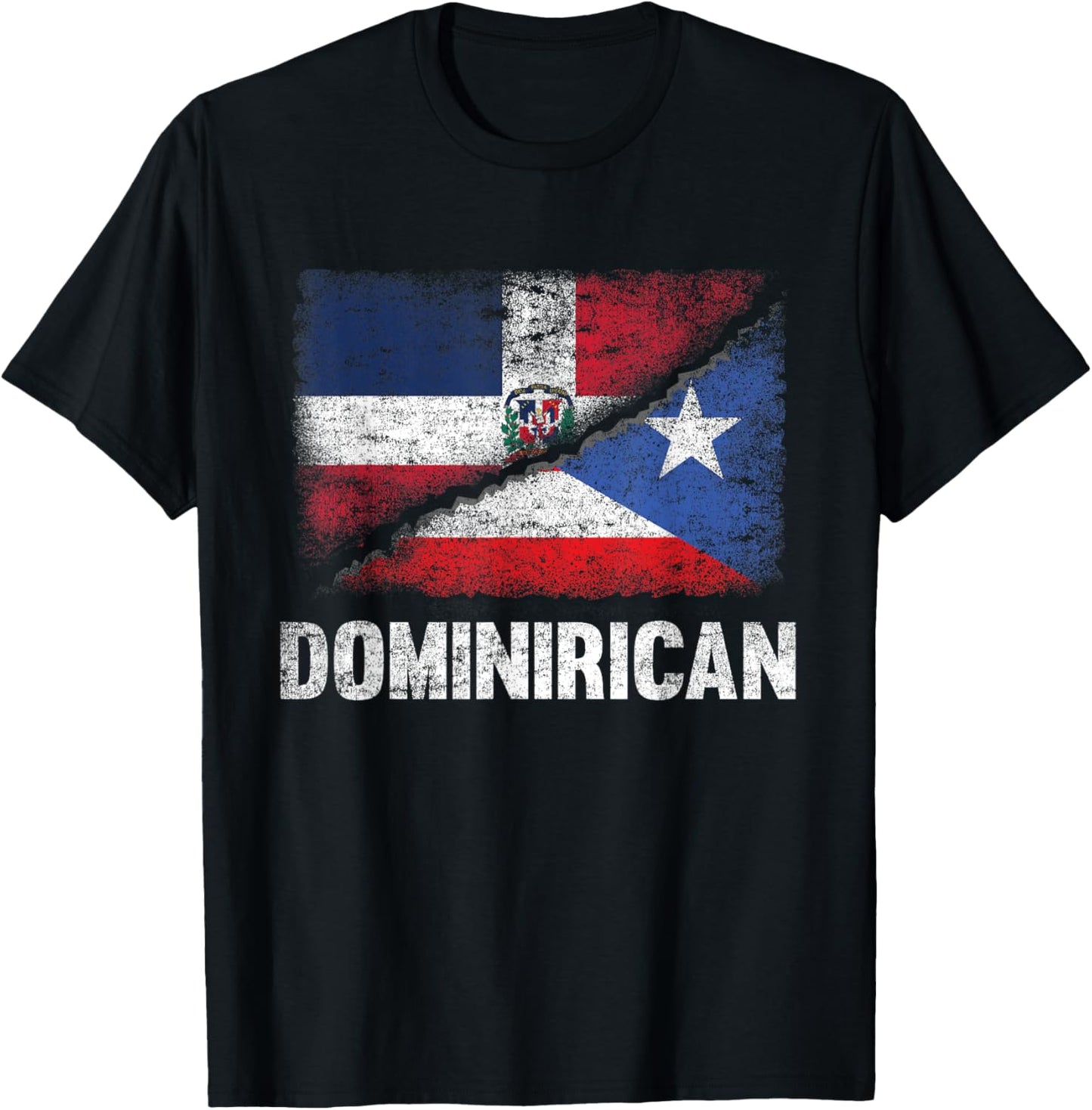 Half Dominican Half Puerto Rican Flag Dominirican T-Shirt - T-Shirt | Black